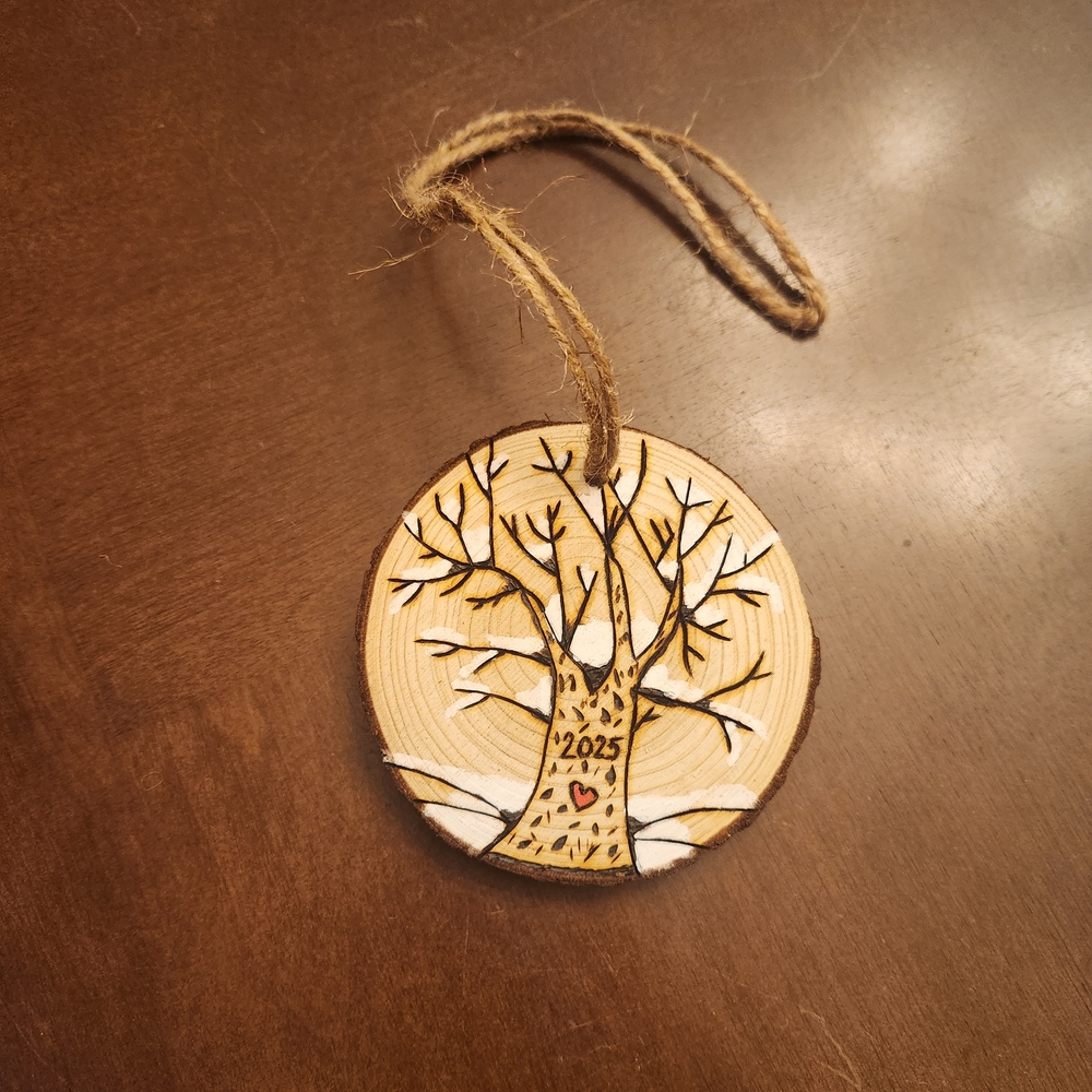 Hand Burned Tree Ornament with Jute Hanger